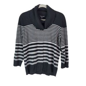 Cable & Gauge Sweater Cowl Neck Large Striped Heather Gray & Black